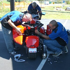 This is the first set of red saddlebags that the Corbin team had ever installed.  We had a great time hanging out with the Corbin team and getting our