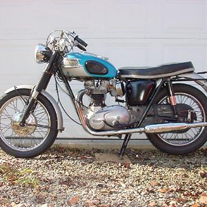 1965 Triumph T120R Bonneville
Delightful old leaker!  All original, never restored, modified, or refurbished.  I have had a bunch of Triumphs in my li