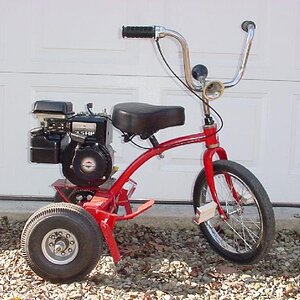 Briggs Tricycle
I built this ca. 1970.  It has been my pit bike for many years.  New motor about 2001.
