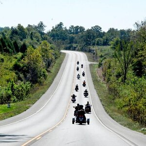 Our Caravan to the Rally... Somebody has to keep an eye on these guys.  11 bikes and a Spyder.