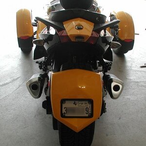 Dual GSX-R1000 mufflers.