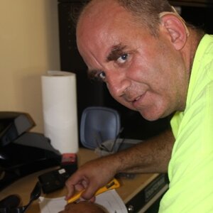 Larry using the hole template