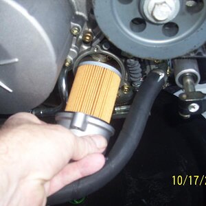 Remember that the filter has an assigned direction. If its put in backwards your engine will be starved for oil.
