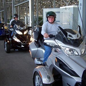 Waiting to take a ride around the Daytona Racetrack, compliments of BRP during 2011 Bikefest.