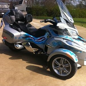 Rear saddle bag says "One nation under God