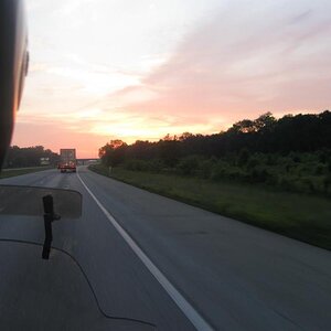 Rain delayed start and several rain stops along the way and it is now sundown, and we are still on the road.