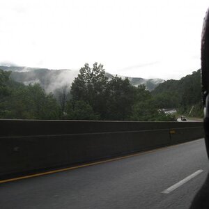 Low clouds hanging in the mountains.