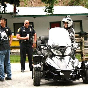 Ann visiting with the local law enforcement.