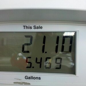 1st fill-up on way to Maggie Valley while pulling Moto-Mate Camper