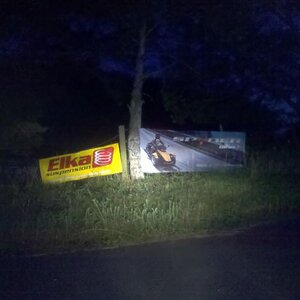 Took Teddy for a quick ryde after the Bar-B-Q was over. These signs were at the beginning of his driveway to help point people in the right direction.