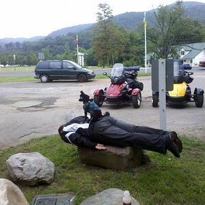 Deb "Planking" with Teddy on top