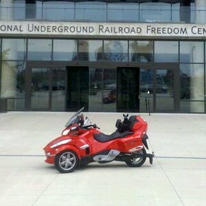 Teds Red Sled next to the Ohio River