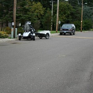 Larry making a turn to get a parking spot for lunch.