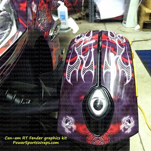 Spyder RT Fender graphics kit tag. We changed the front fender kit to now be 1 piece so it is a much cleaner looking instal and really looks custom.  