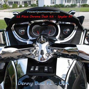 Can-am Spyder RT 12 piece Chrome Dash kit. Peel & stick Apply... NO DRILL. Many patterns and colors to choose from. PowerSportsWraps.com