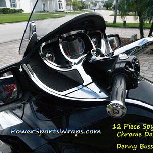 Chrome Dash kit for Spyder RT model. Chose from: Carbon fiber, chrome, wood, colors or custom.. contact us for detals: pete@powersprotswraps.com