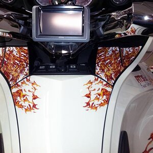 We also created a custom RT dash kit that matched his graphics. It's cool how the flames come off the dash onto the glove box.