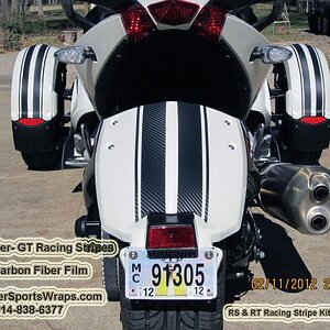 RS- GT Racing stripe kit  w/  fender kit for Spyder RS & RT models. The 3M carbon fiber film is like no other film and looks just amazing.  Norbert...