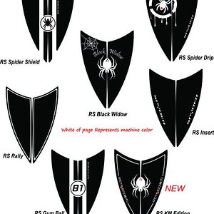 Spyder RS Hood Inserts  SAMPLES- Keep in mind that the White of the page will represent the color of your bike. The Black or Red areas represents the 