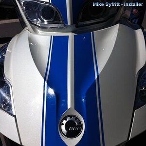 Front close- RT-GT Racing stripe kit produced in Intense Blue.