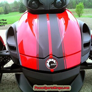 Spyder RS GT Racing Stripes 3M Carbon Fiber.  Look at the texture of the stripes in this photo.  The 3M film is a one of a kind and a real attention g