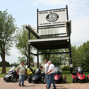 Joe, Butch, & Bob at the Fanning Route 66 Gift Shop - world's largest rocking chair.