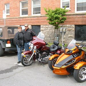 Monique and Bob with Bob's H-D and Monique's Spyder Lil Pumpkin Ottawa 2009