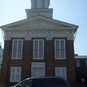 1841 Greeneville Cumberland Presbyterian church in Greeneville, TN.  Check the round hole above the light on the right side of the door.  That's a can