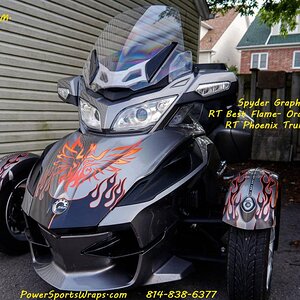 Best Flame Orange/Black  with RT Phoenix trunk kit. Make your Spyder stand out from all the others.  We have a huge selection of RT & RS graphics, das