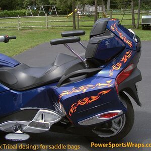 Phoenix saddle bags easy to apply peel & stick install. Make your Spyder shine.. contact us: Powersportswraps.com