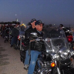 My aunt and Uncle behind us on their Hog...They really like Spydee, though!!