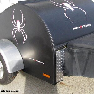 White Bellerdine spyders-  trailer graphics. Contact us to create your custom look for your trailer.