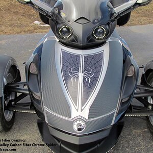 RS Spyder- 3M Carbon Fiber pre-cut panel templates with custom frunk Ralley insert carbon fiber chrome spider decal kit. powersportswraps.com   814-83