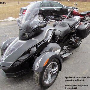 3M carbon fiber RS Spyder graphics kit. Pre-cut panels by:  powersportswraps.com
814-838-6377