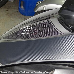 Side shot of the frunk of the RS with the outer panel in 3M carbon fiber & inner frunk insert kit we created to match