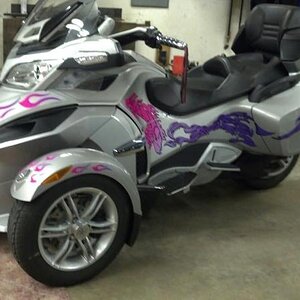 Dragon Flames RT Side view of the dragon bike Pink/Purple fade stripes.