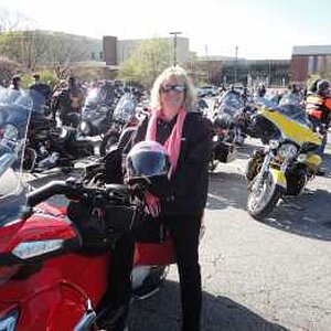 ms cindy and her new helmet  she likes pink