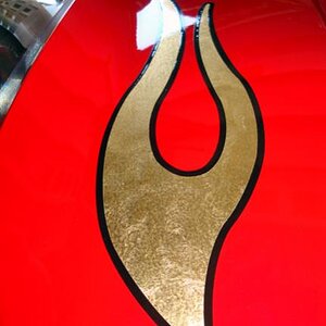 Gold Leaf Spyder Flames - Close up view of our gold leaf flame for the Can-am Spyder. 814-838-6377