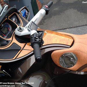 Honey burl 12 piece Spyder RT dash kit with optional 3 piece glove box. Total cost $304.00 To order see our website: powersportswraps.com