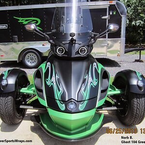 This is our pre-cut graphics kit Ghost 104 Green for Spyder RSS. To order please call 814-838-6377 or Email: pete@powersportswraps.com