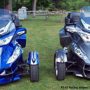 RT GT Racing Stripe Kit- Silver Metallic & 3M carbon fiber examples.  Silver Metallic kit Center parts only $89.00 Carbon Fiber centers only $124.00  