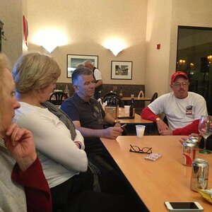 Paula, Ann, Doc, Bob, Charlyene chatting at the motel.