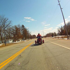 Heading out of our town with snow on the sides of the road!