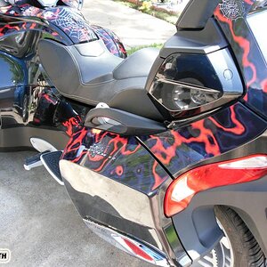 Leisure Time RT- Example of pre-cut template for Spyder RT. Easy to apply peel & stick to fit withing the panel on  bike.  Email: pete@powersportswrap