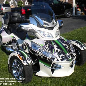 RT Adrenaline Rush pre-cut wrap kit for the Can-am Spyder RT. Each piece is pre-cut for easy application.  Just peel & stick this kit. Install Videos 