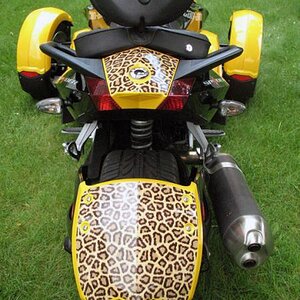 Leopard RS  pre cut kit rear fender & tail for Spyder RS, GS, RSS, ST. To order call 814-838-6377  Other animal skins available.