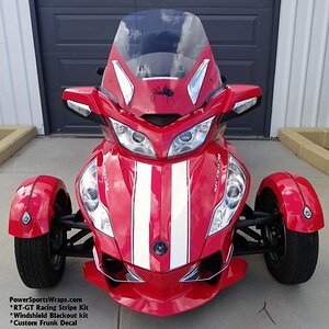 RT GT Racing stripes Produced in White along with our RT Windshield blackout kit produced in Red.  Email: pete@powersportswraps.com