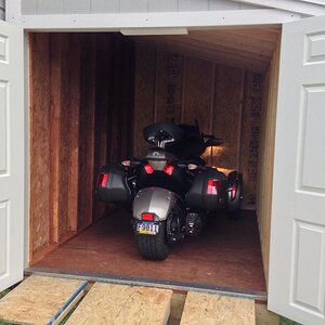 Custom built home for my Spyder. Just needs a permanent ramp.