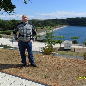 Me alongside the Sorpe Dam