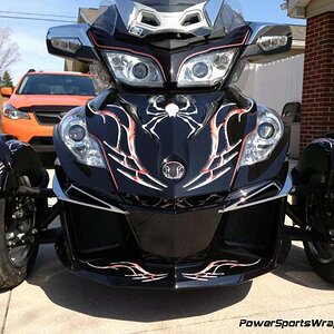Barbwire Red Lightning- Front view:  Notice the lower air-dam pieces and the pin stripe accents.